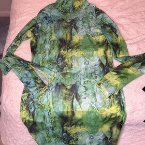 Green mesh multicolor bodycon dress